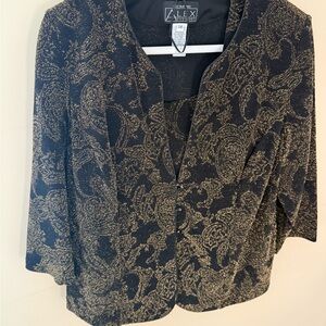 Alex Evenings set Black and Gold evening Blazer Set with tank top size 2X